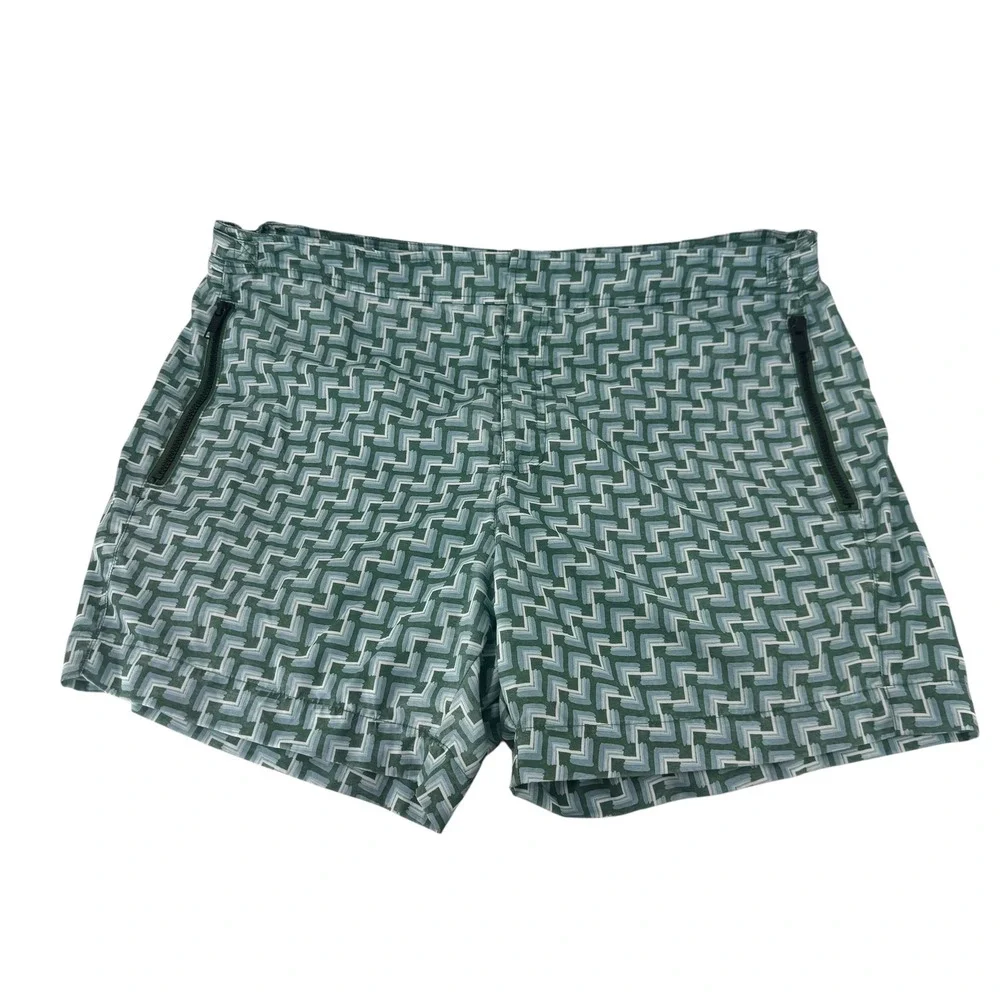 Ted Baker London Mens Green Geometric Chevron Swim Trunks Size 5 Adjustable Tabs